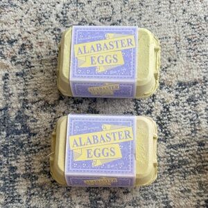 Williams Sonoma Alabaster Eggs in Green and Purple Packaging